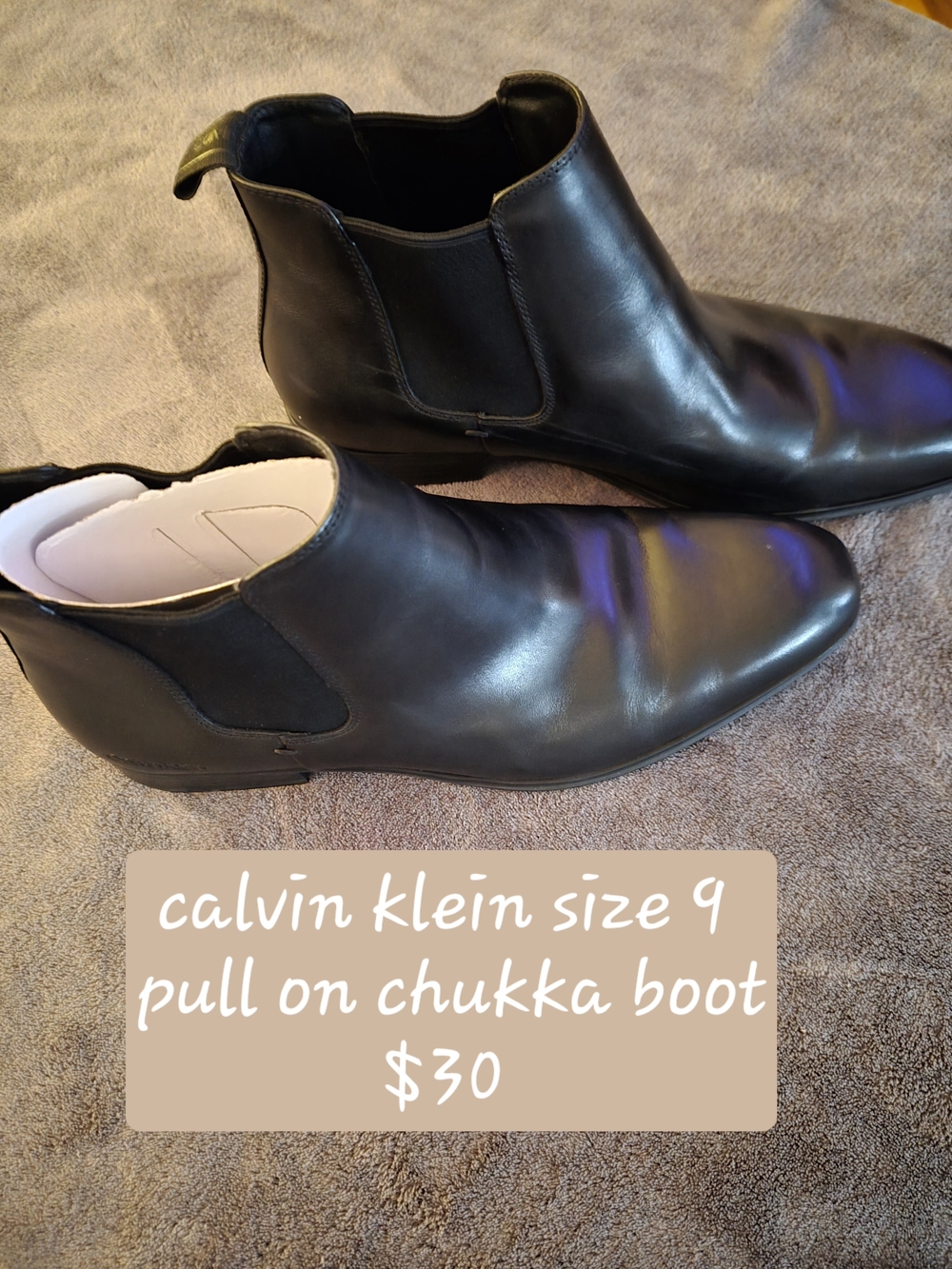Calvin Klein Men’s Black Leather Pull-On Chukka Boots